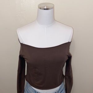 Brandy Melville Bonnie Top Brown Off the Shoulder Long Sleeve Crop Top